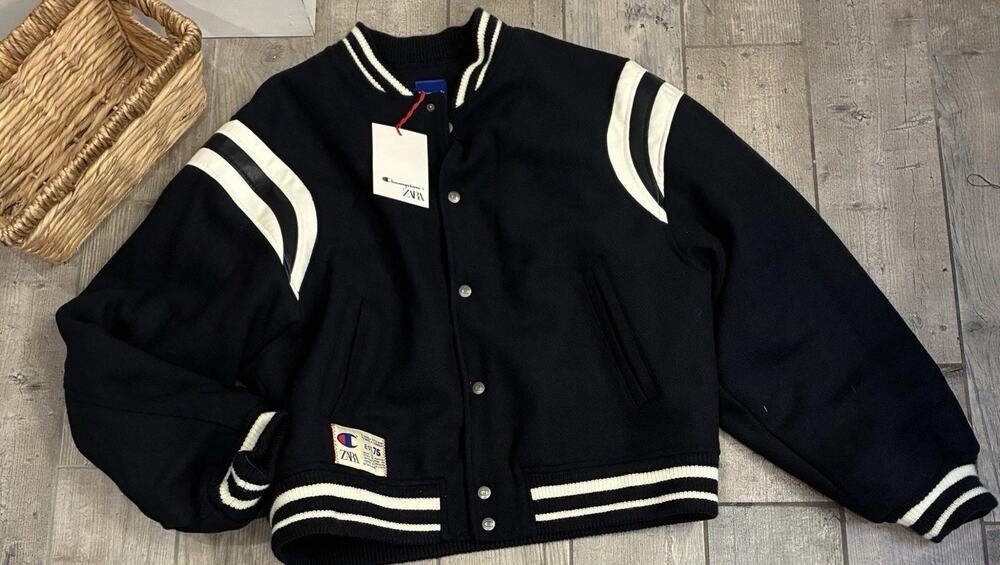 Zara x Champion Padded Varsity Bomber Jacket Men XL NWT Jagged Granite Peaks